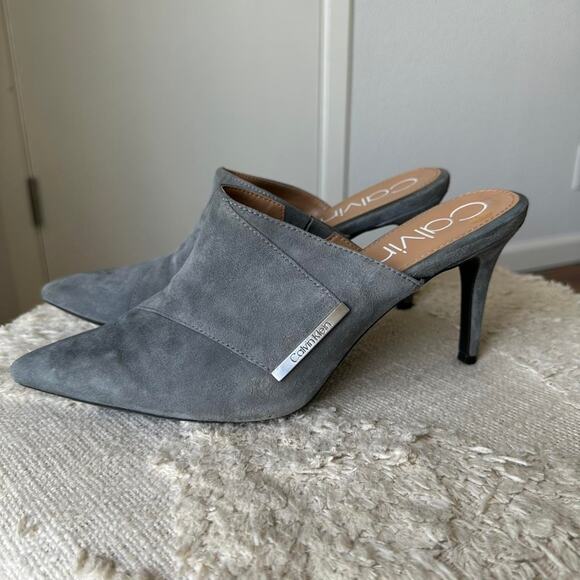 Calvin Klein Grecia Mule Grey Suede Pumps Size 9.5 - Picture 1 of 8